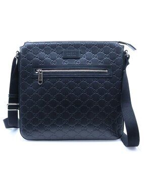 Gucci Guccissima Shoulder Bag Crossbody Black Leather Silver